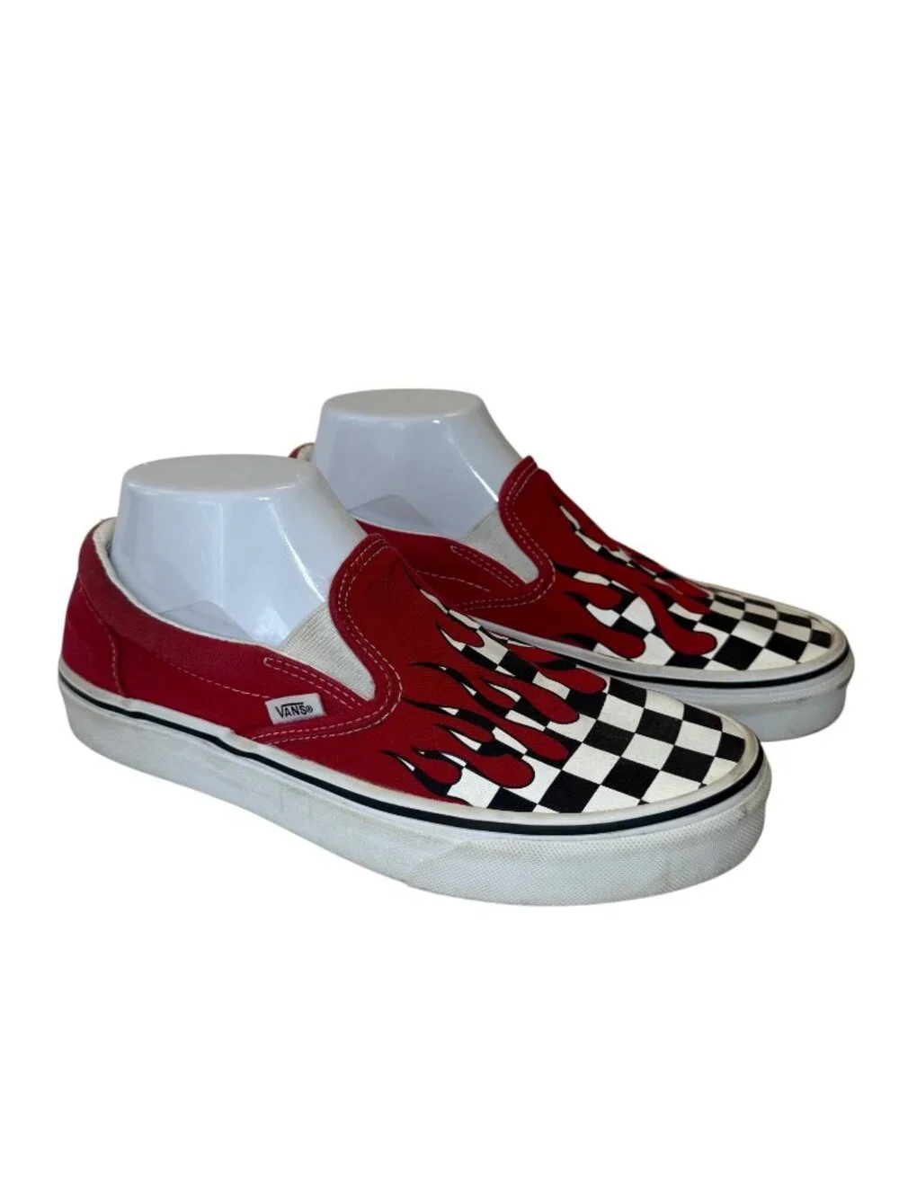 Vans Slip On Red Black White Checkerboard Flame Skate Shoes Men's Size 7